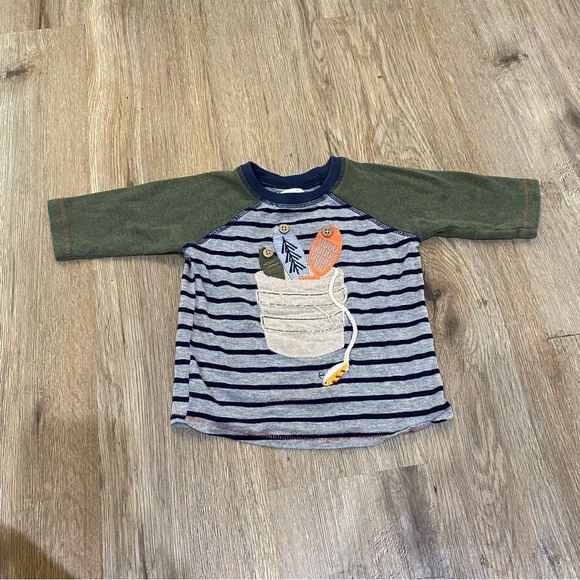 Mud Pie baby boys size 12-18 months 3/4 sleeve fish in a bucket tee - Picture 1 of 5